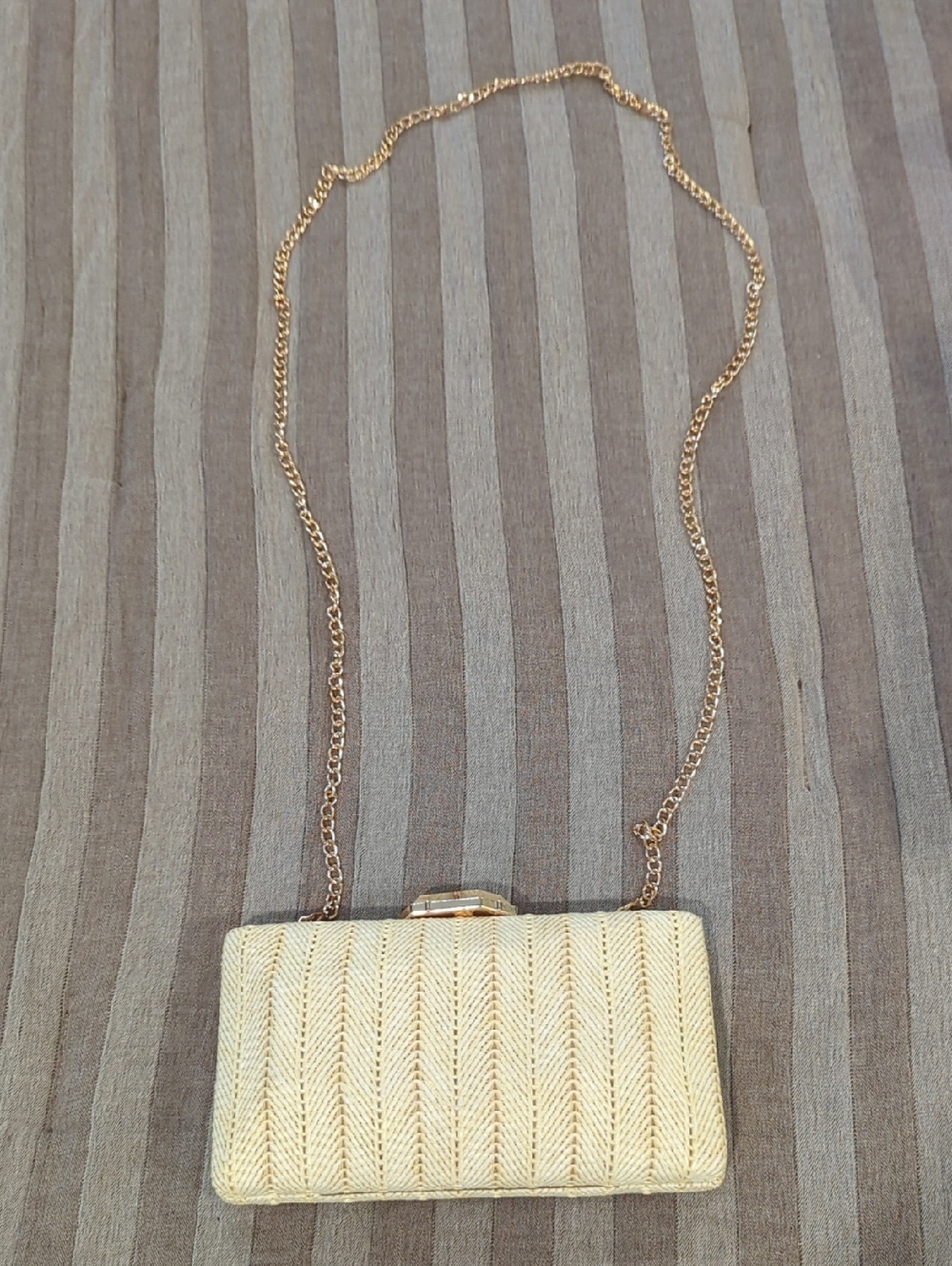 Gold Woven Chain-Strap Evening Clutch